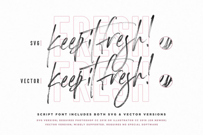 The script font includes a SVG and vector version.