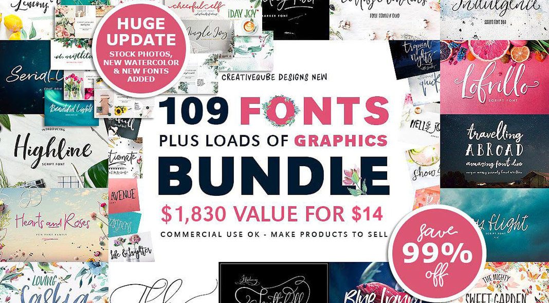 Over 100 Fonts and 2000 Graphics from Creativeqube Design Studio