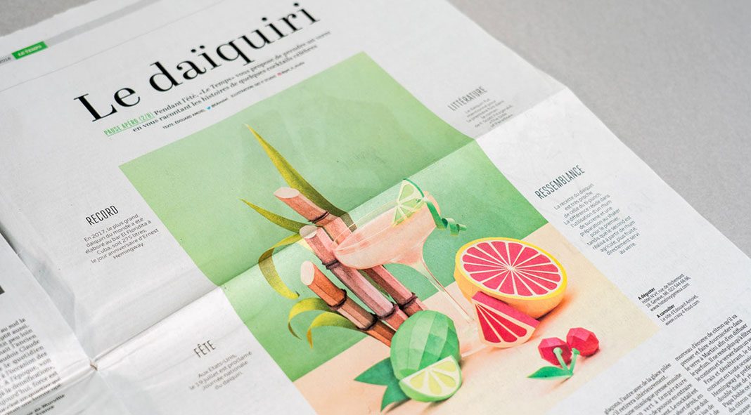 Editorial paper art illustrations created by Get it Studio for Swiss newspaper “Le Temps” about summer cocktails.