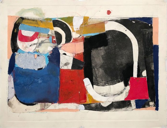 Tender Ray, 2019, Monotype collage, crayon gouache and graphite on paper
