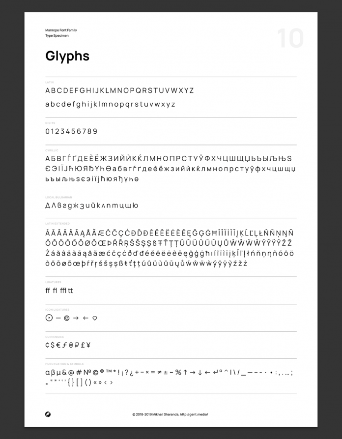 Manrope font family, glyphs