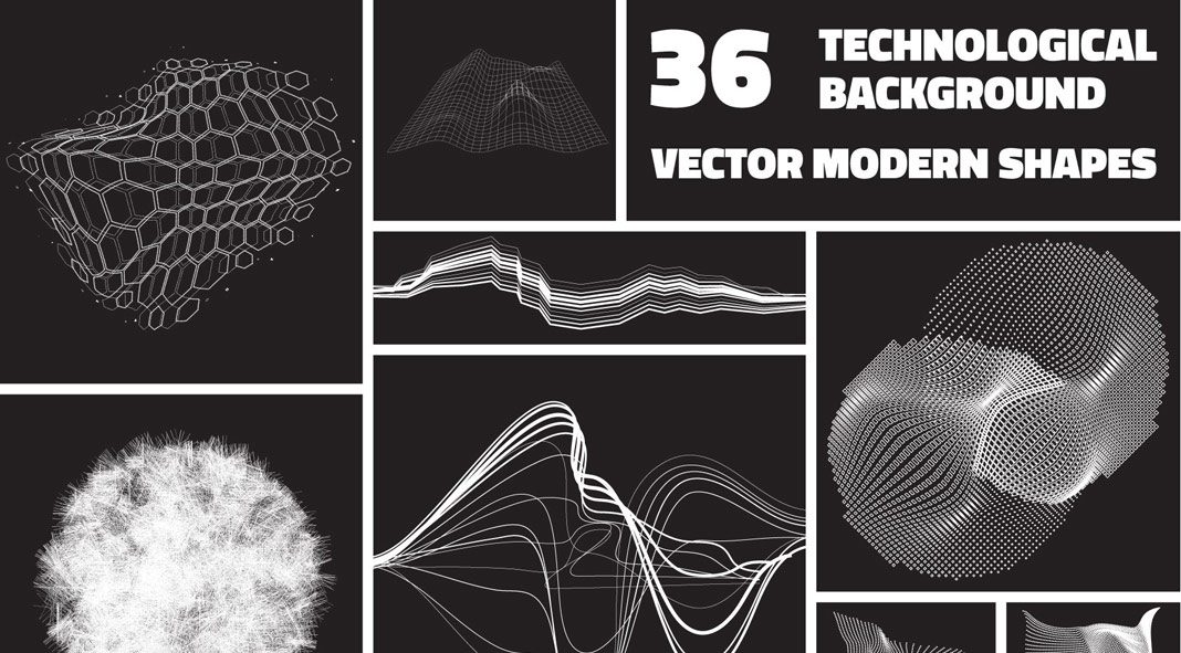 36 technological vector shapes. 36 technological vector shapes.