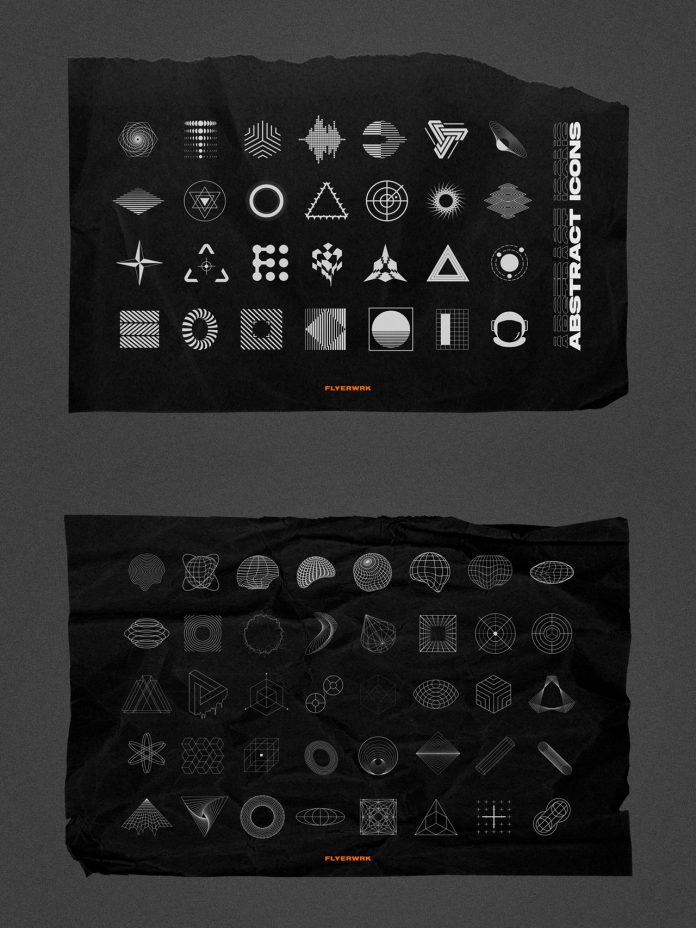 100 retro-futuristic graphic shapes.