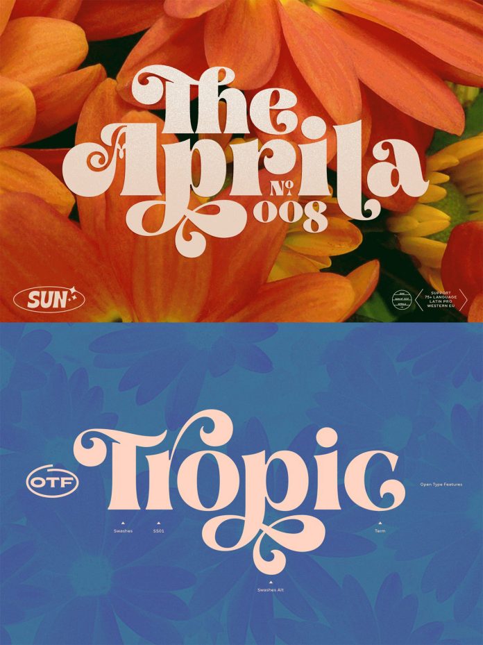 Aprila Font Family, a typeface inspired by the 1960s Hippies Movement.