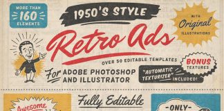 1950s retro style vintage ad templates for Adobe Illustrator and Photoshop created by DISTRICT 62 STUDIO.