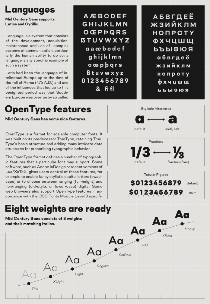 Mid Century Sans font family from Dharma Type.