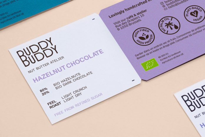 Branding and packaging design by graphic design studio Futura for nut butter brand Buddy Buddy