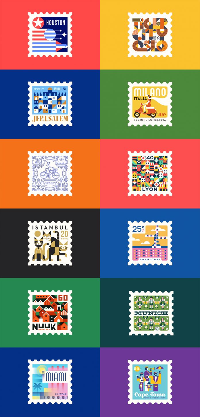 Town Squares: city stamps designed by the Makers Company.