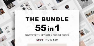 55 amazing presentation templates for PowerPoint, Keynote, and Google Slides plus more than 80 stock images, mockups, and free updates.