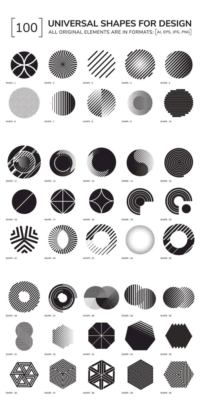 100 geometric vector shapes.