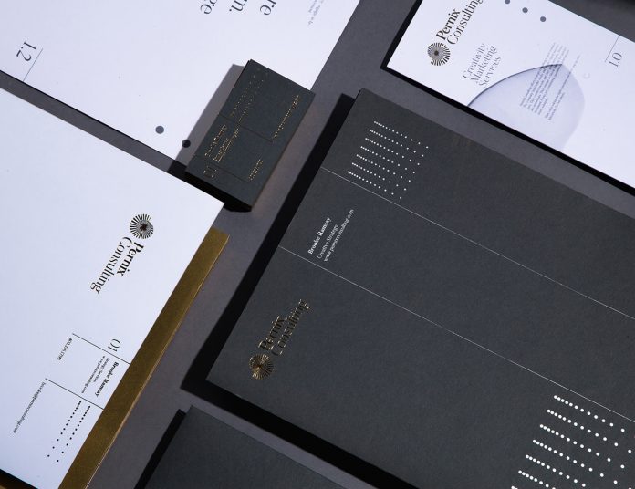 Branding and graphic design including stationery by Monotypo Studio for Pernix Consulting.