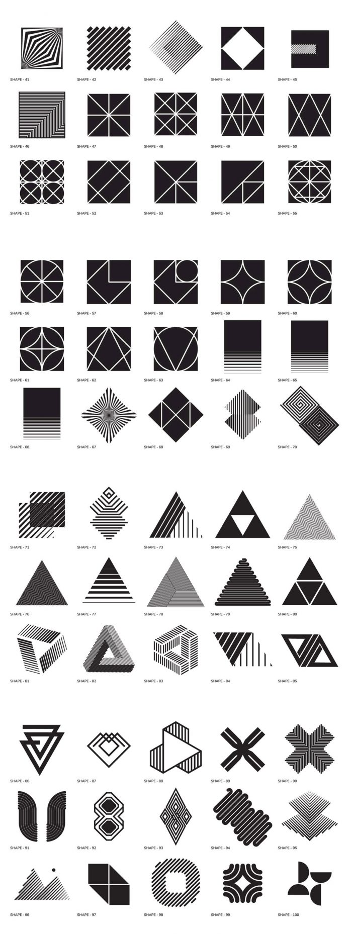 100 geometric vector shapes.