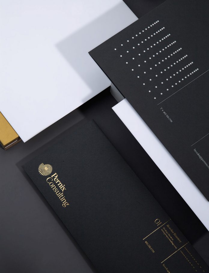 Branding and graphic design including stationery by Monotypo Studio for Pernix Consulting.
