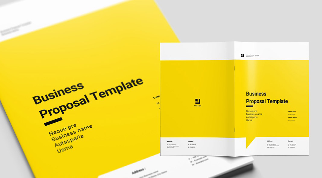 Yellow Proposal Brochure Layout with Black Accents by Sirisako