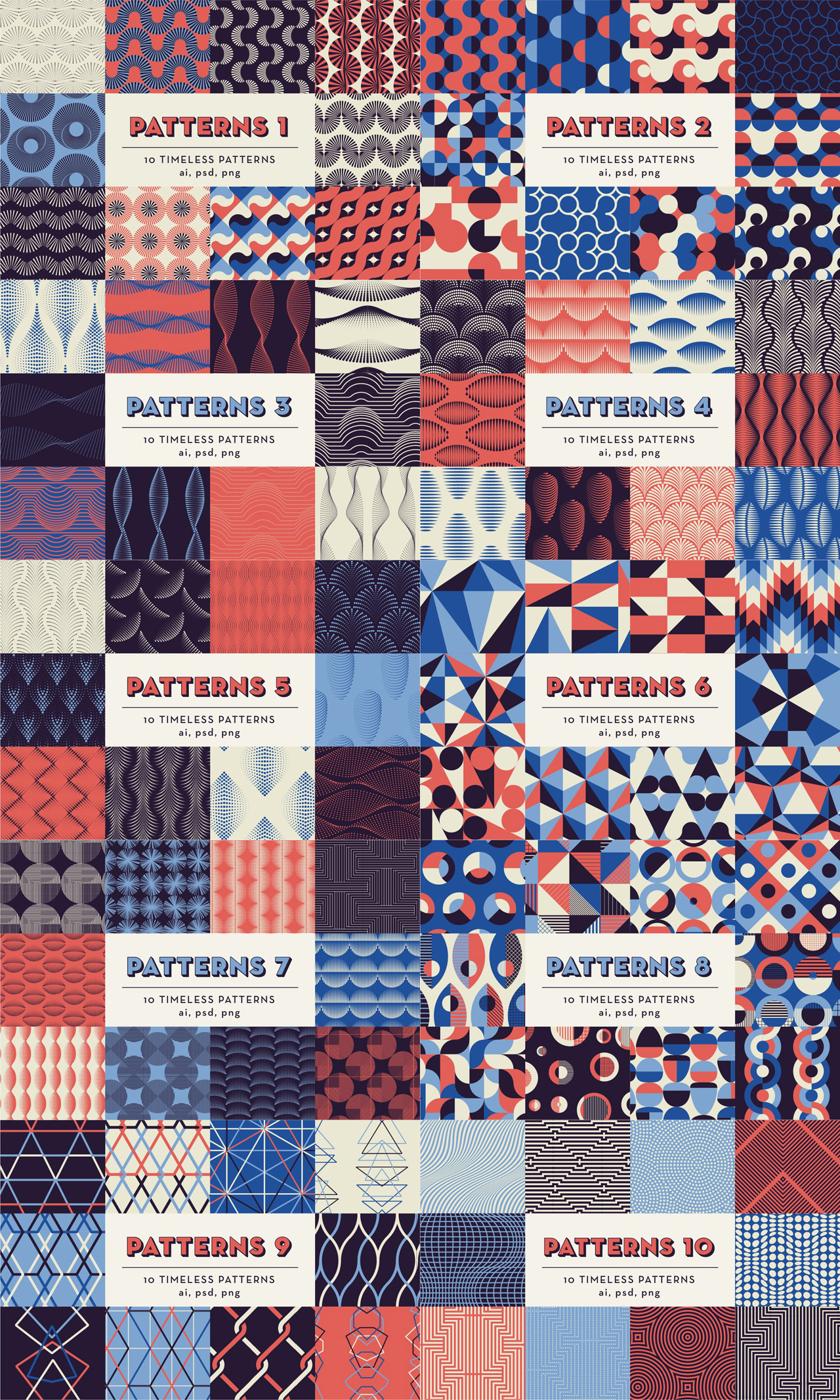 Geometric Patterns Bundle: 100 seamless patterns for any kind of graphic design projects.