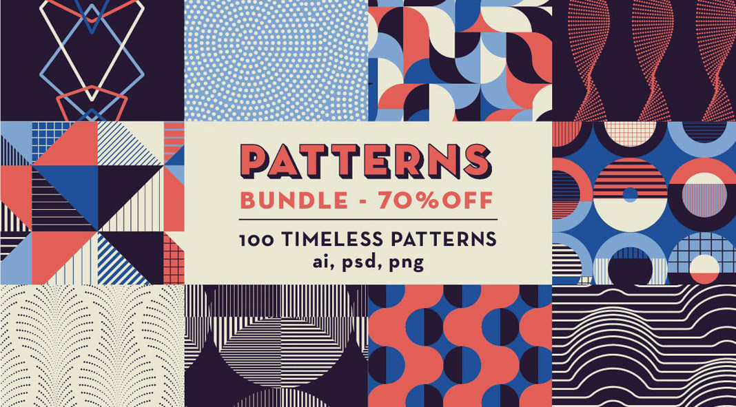 Geometric Patterns Bundle: 100 seamless patterns for any kind of graphic design projects.