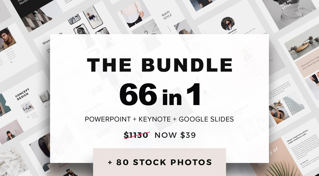 Massive Powerpoint, Keynote, and Google Slides bundle by PixaSquare with over 80 stock photos
