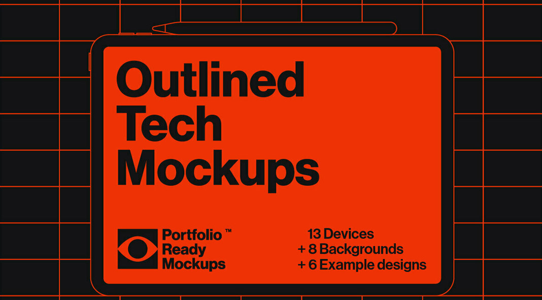 Outlined Tech Mockups available as EPS vector files.
