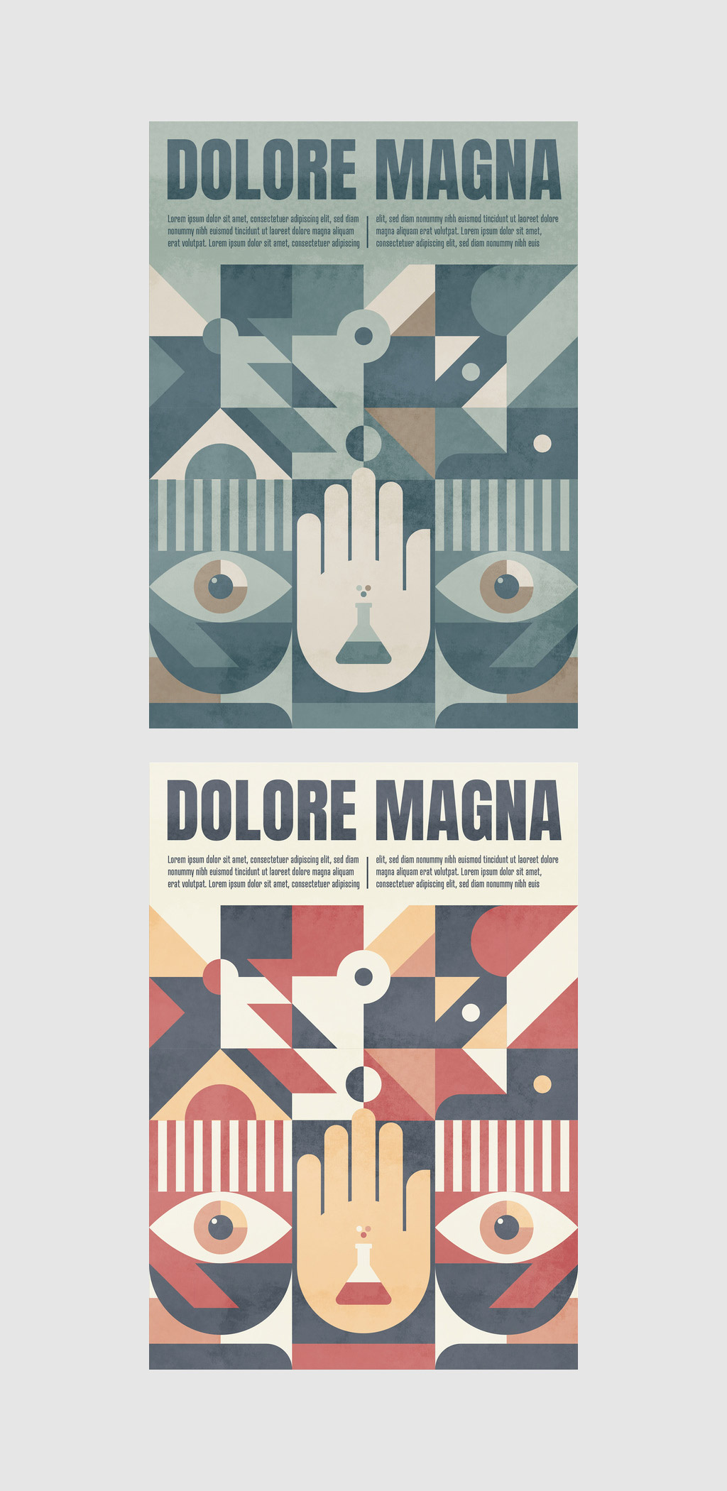 Abstract Geometric Poster Design Template with Grunge Texture.