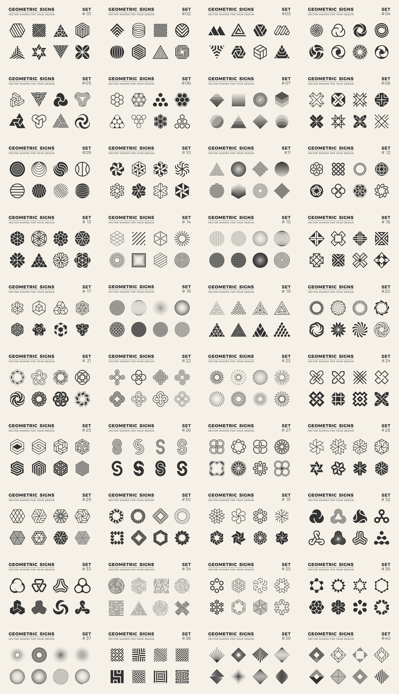 Geometric signs, an almost infinite collection of vector shapes for your graphic design projects.