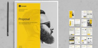 Business Proposal Template with Yellow and Gray Accents for Adobe InDesign.