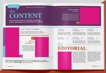 A colorful magazine template for Adobe InDesign.