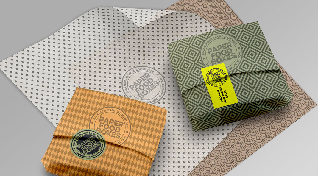 Paper packaging design mockups for Adobe Photoshop.