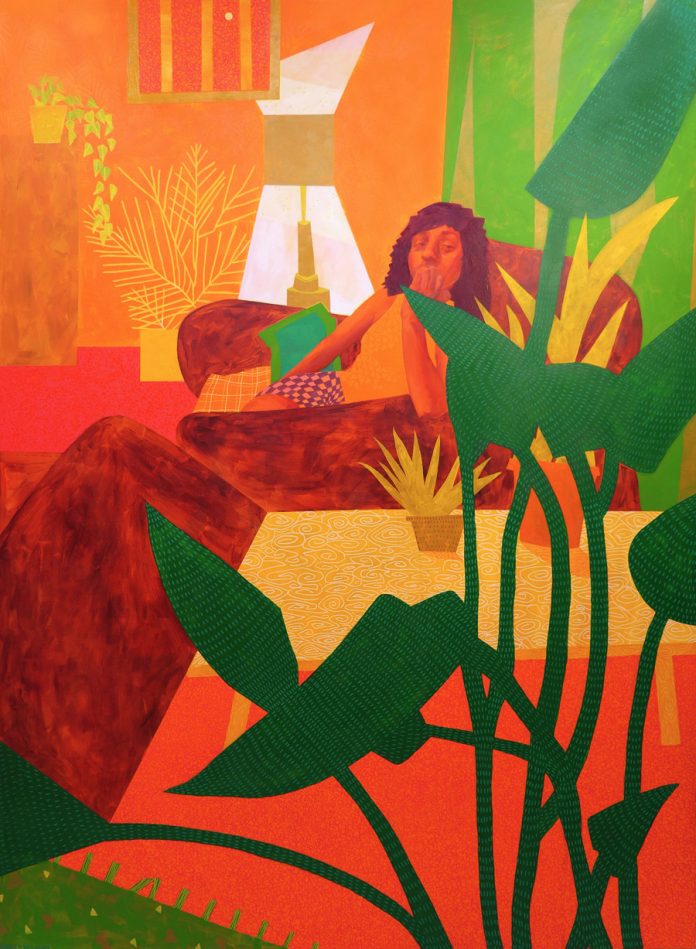 Sheila Nicolin, Fuzzy Living Room, 2020, Acrylic on Canvas, 60” x 84”