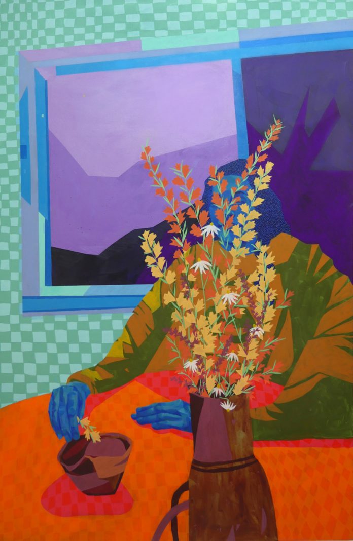 Sheila Nicolin, Indoor Fever Dream, 2020, Acrylic on Canvas, 48” x 72”