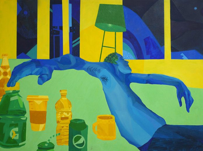 Sheila Nicolin, Polluted Friendship, 2020, Acrylic on Canvas, 24” x 32.5”