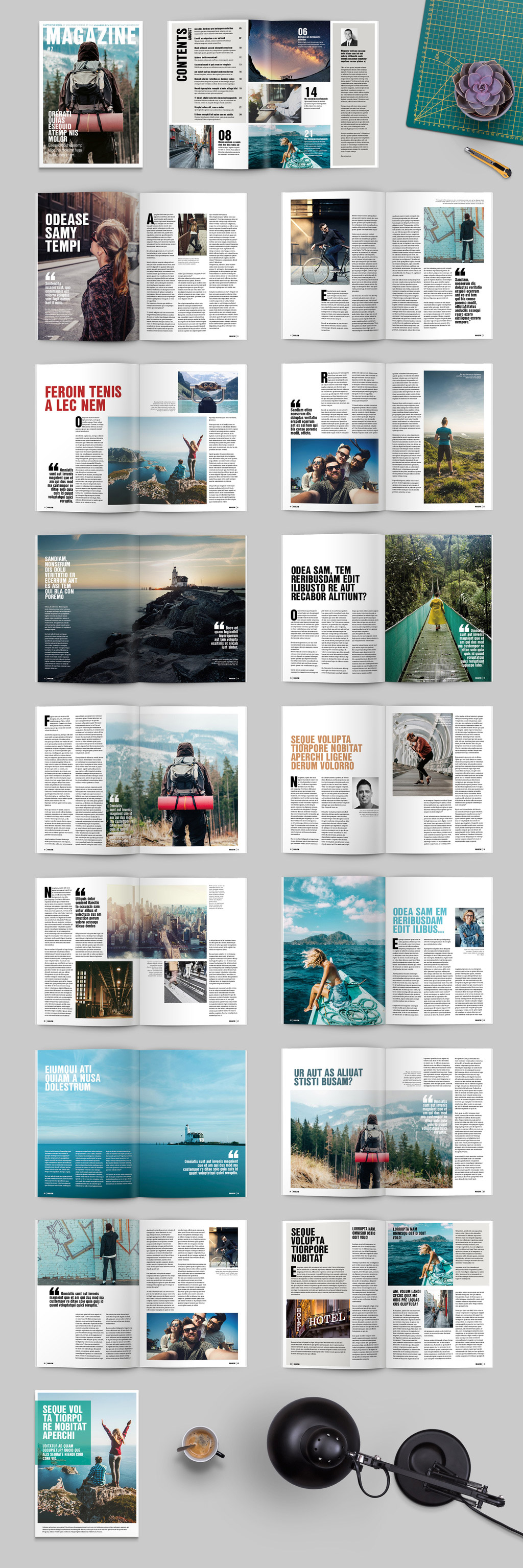 A4 InDesign magazine template with 32 pages.