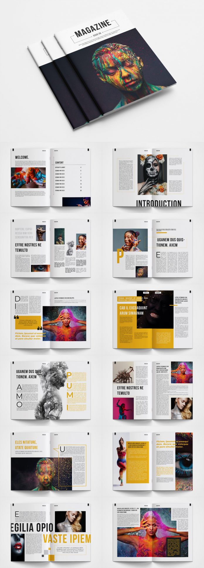 A fully customizable magazine template made for use in Adobe InDesign.