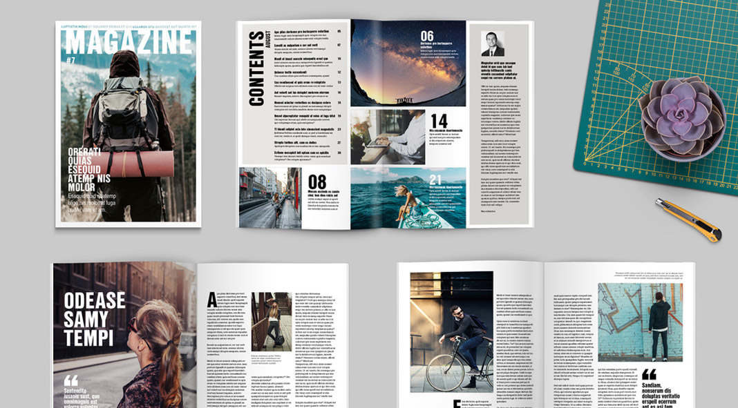 A4 InDesign magazine template with 32 pages.