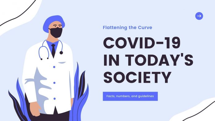 Blue modern illustrated COVID-19 medical Canva presentation.