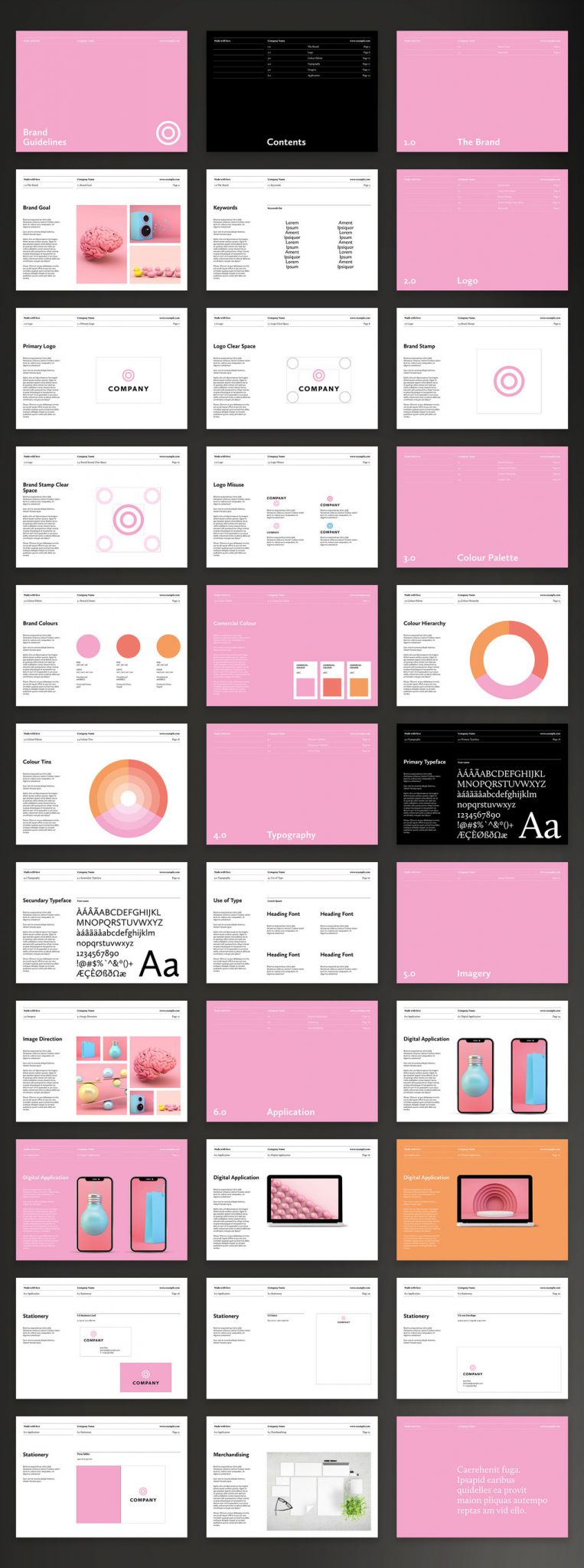 Adobe InDesign Brand Manual Guidelines Template with Pink Accents