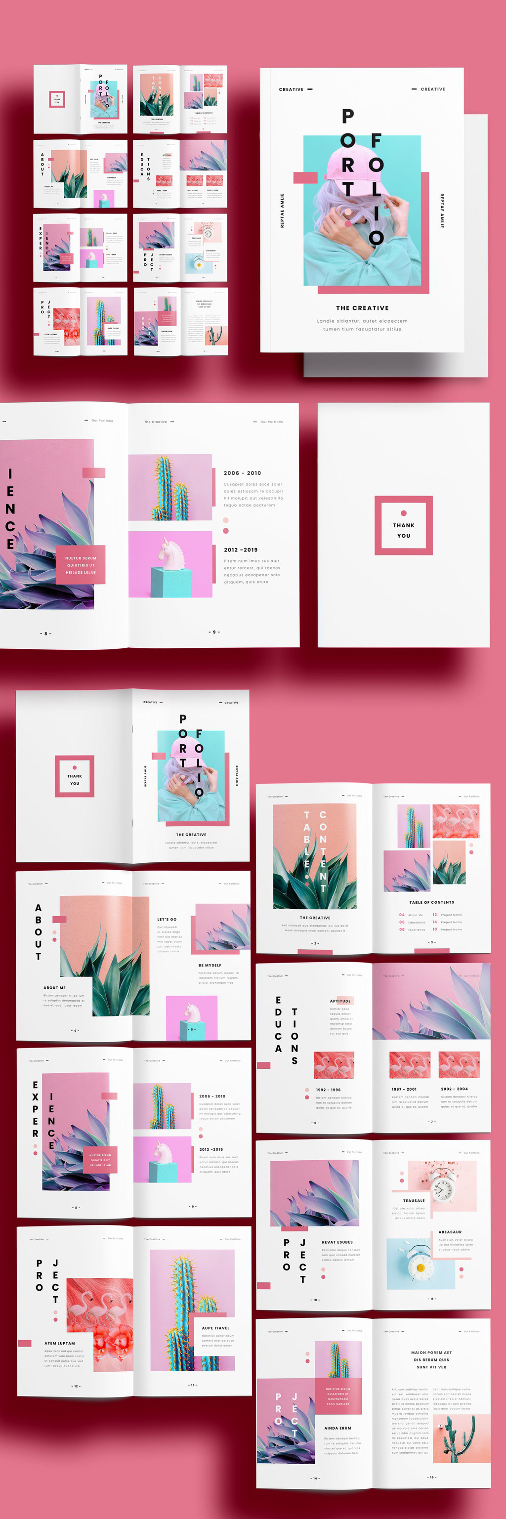 A fashionable pink portfolio template for Adobe InDesign.