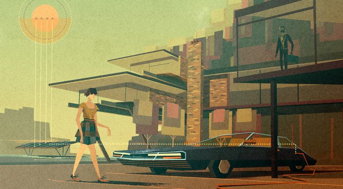 An artworks from a series of retro futuristic illustrations created by Matthew Lyons for The Daily.