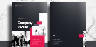 Company Profile Booklet Template for Adobe InDesign with Black and Pink Accents
