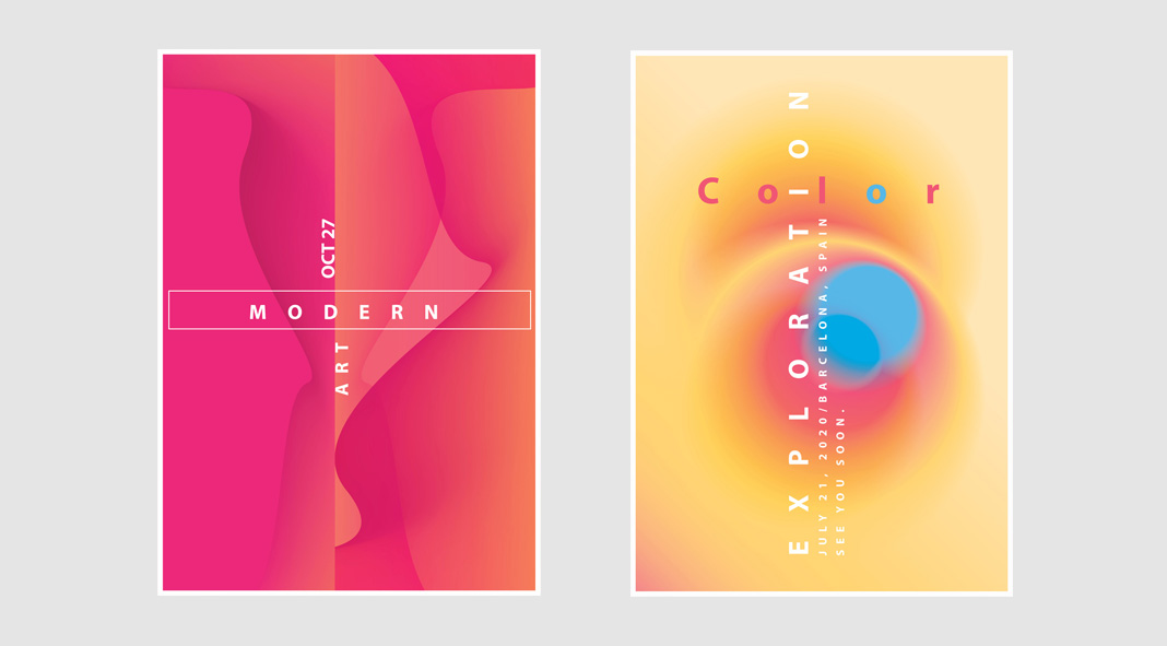 Four poster templates consisting of colorful abstract graphics and typography