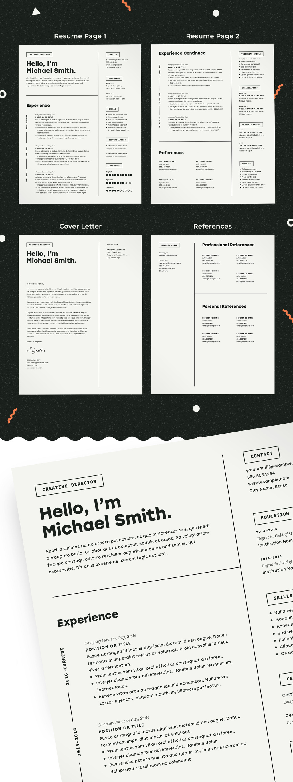 Black and white minimal resume template kit from @More Profesh.