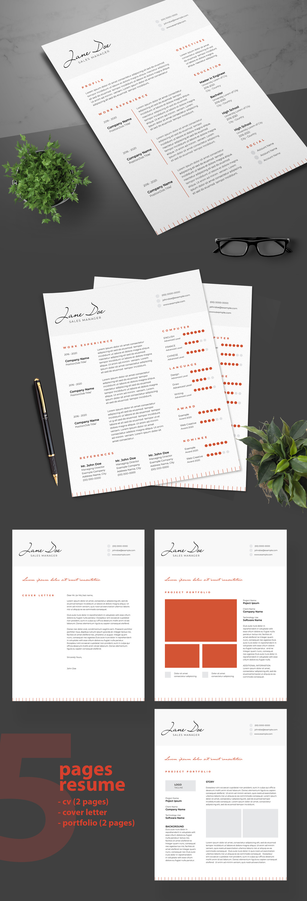 Resume Adobe InDesign template with dark orange accents from @afahmy.