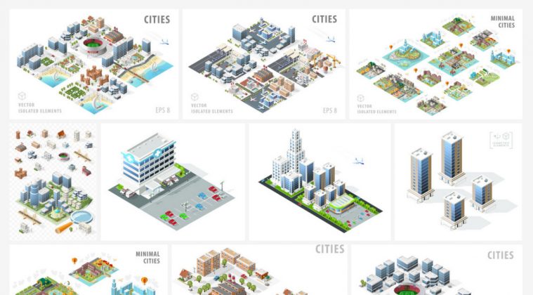 Download Isometric Vector Graphics of Buildings & City Maps