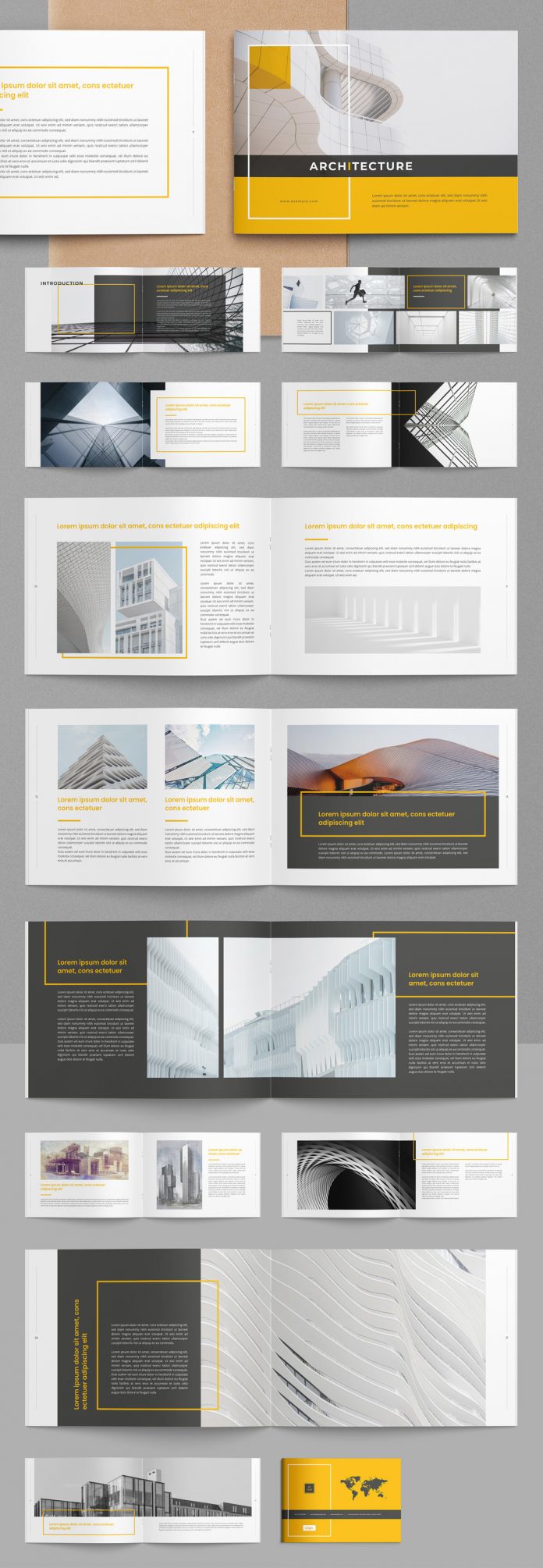 Architecture Brochure Layout with Yellow Accents.