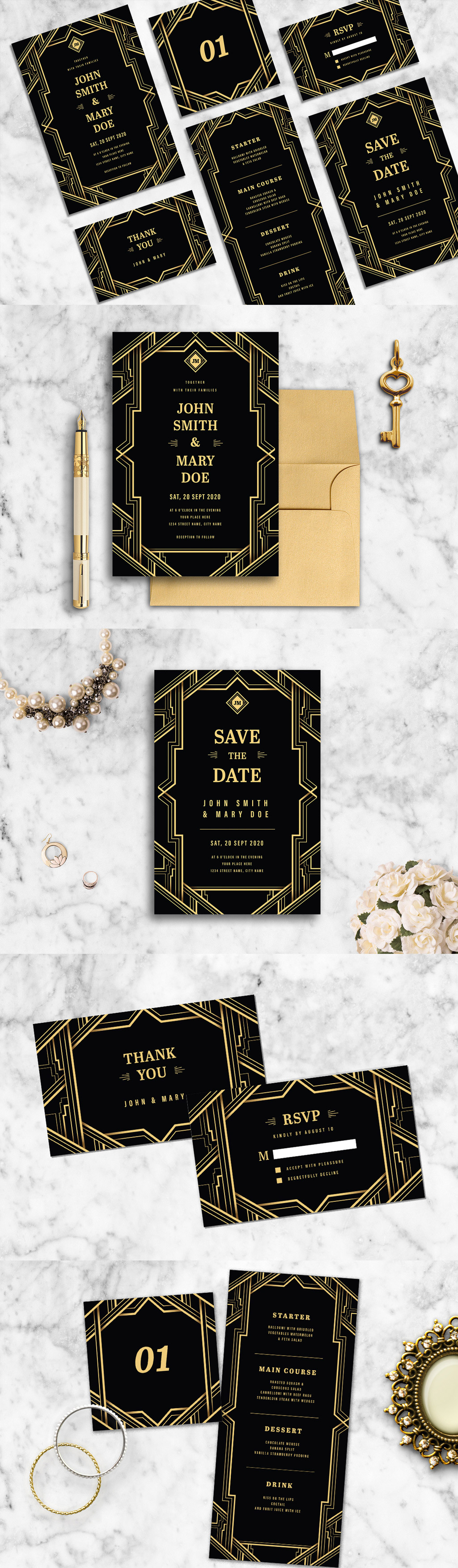 Art déco Wedding Stationery Template