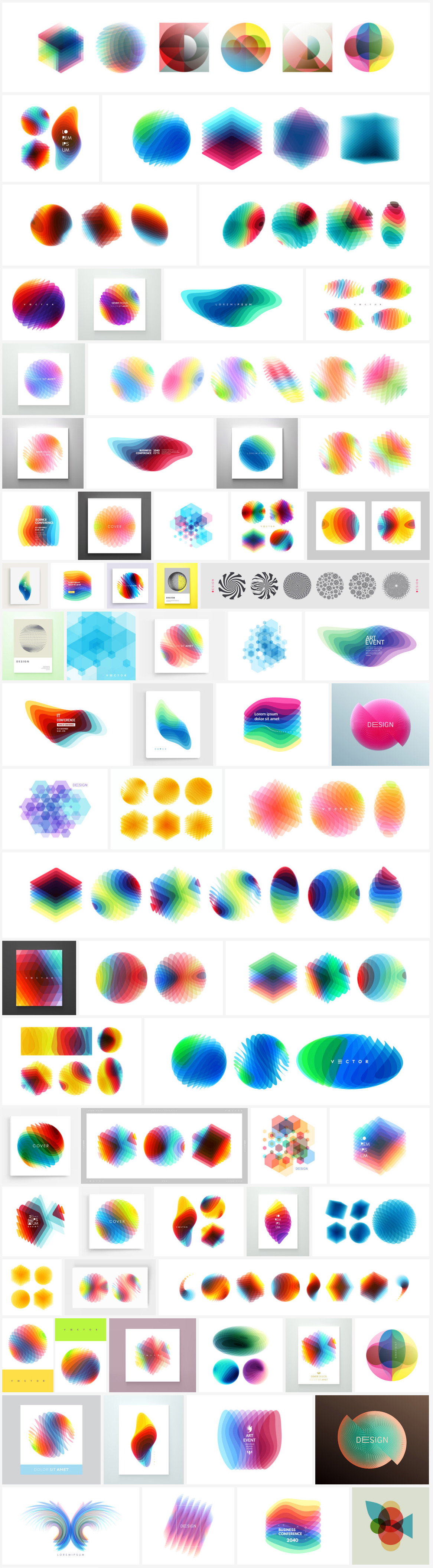 Abstract geometric vector graphics made of various overlapping design elements.