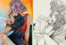 Paintings and drawings from the series The Dark House Of Gloria by Martine Johanna