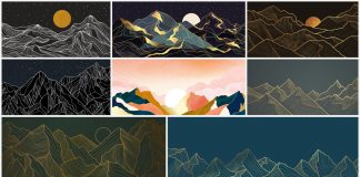 Semi-abstract landscape wallpaper artworks available as fully editable vector illustrations.