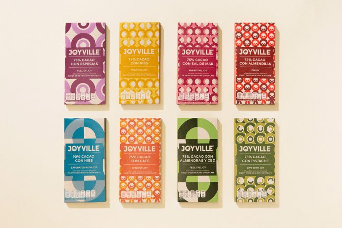 Joyville chocolate brand identity and packaging design by Parámetro Studio.