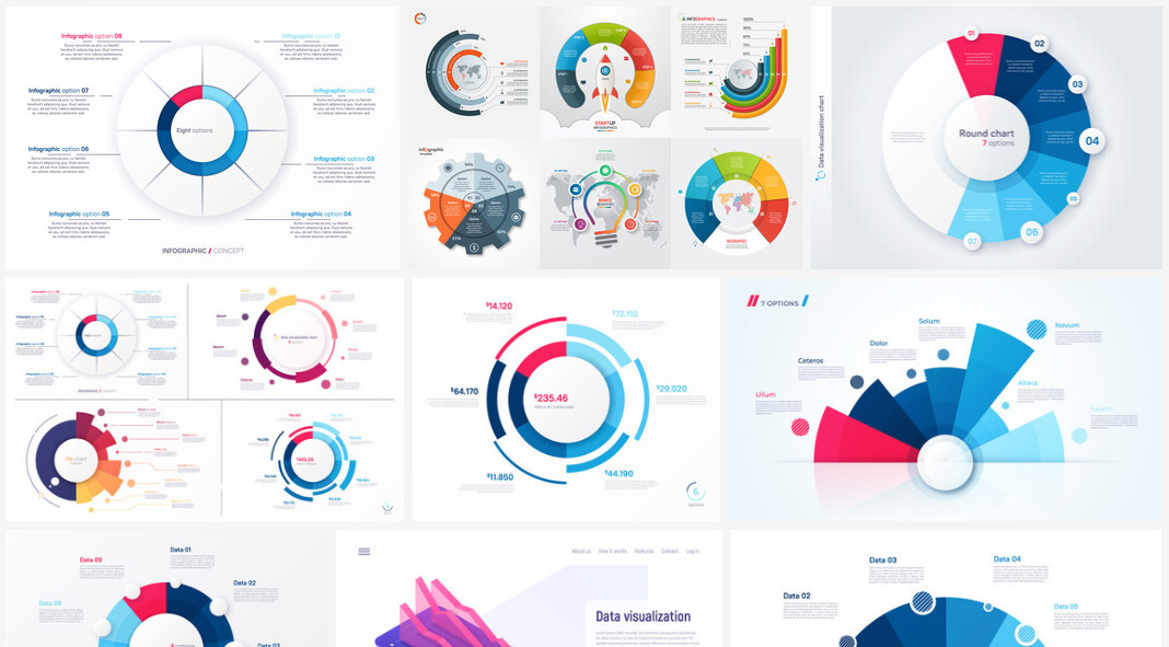Circular vector charts for web elements and infographics
