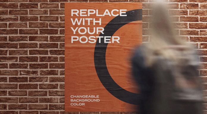 Download A Glued Poster Photoshop Mockup on a Brick Wall